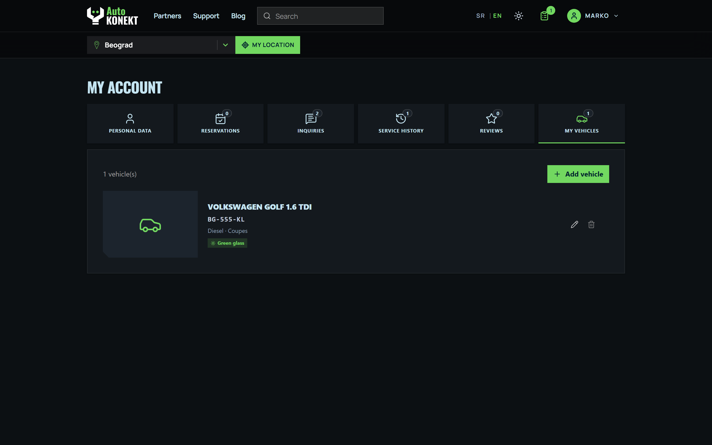 AutoKonekt My Vehicles — service history per vehicle in one timeline