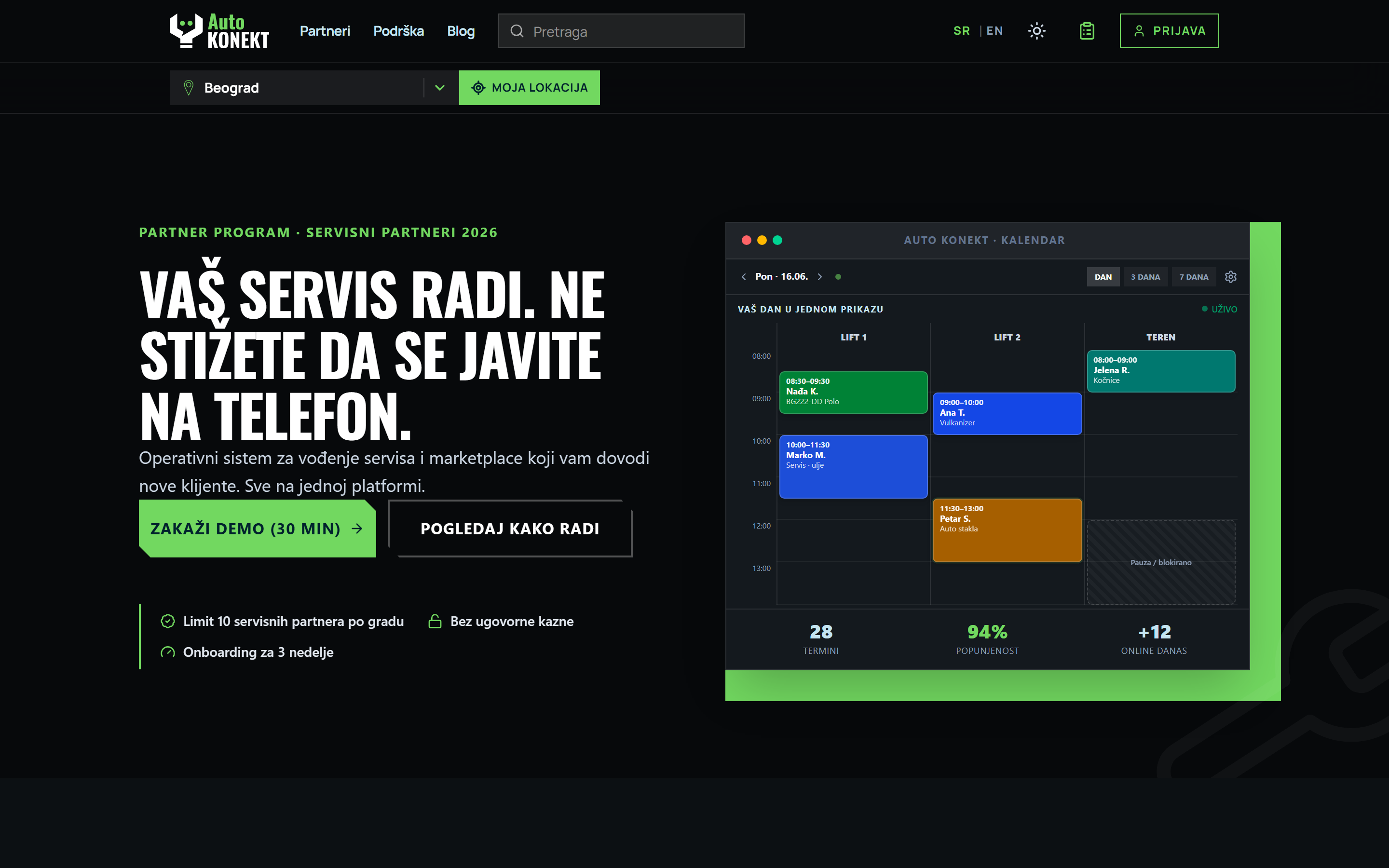 AutoKonekt partnerski izlog — profil, usluge, zakazivanje i recenzije bez pravljenja sajta