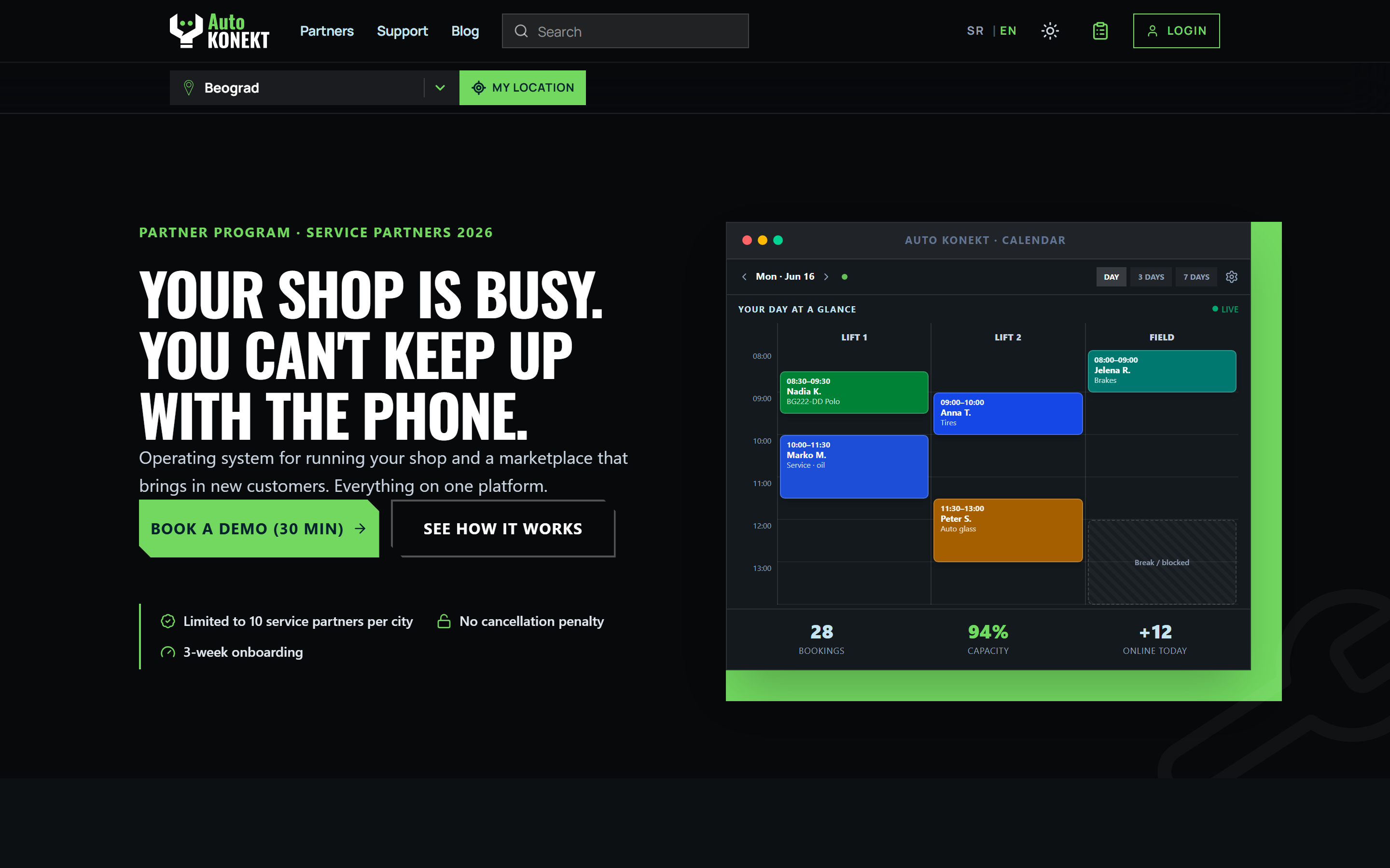 AutoKonekt partner storefront — profile, services, booking and reviews without building a website