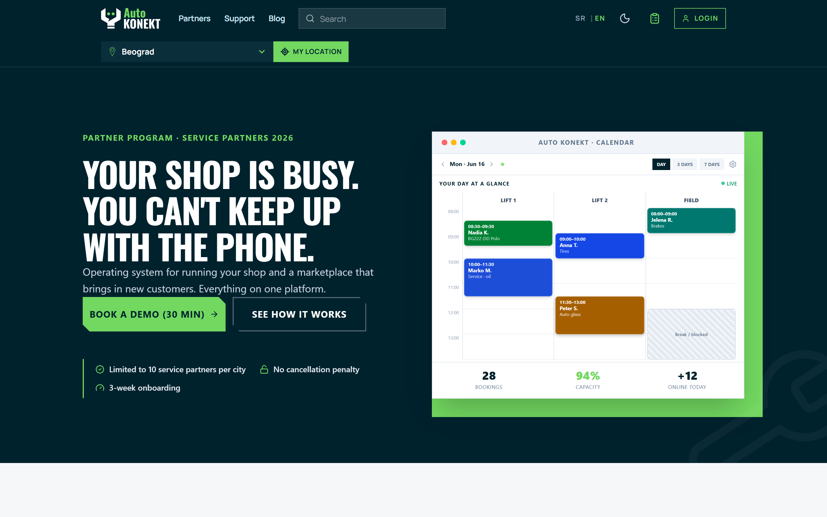 AutoKonekt partner storefront — profile, services, booking and reviews without building a website